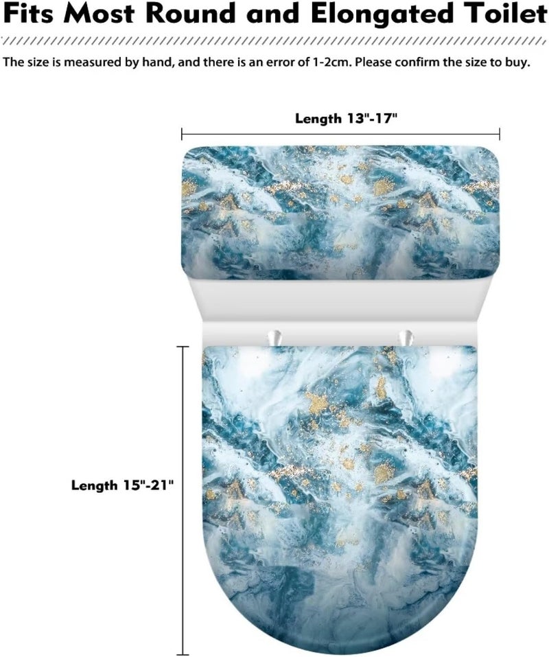 CREAMIC Blue Marble Print Toilet Lid Cover and Toilet Tank Cover 2Pcs Toilet Seat Cover and Tank Lid Covers Stretch Toilet Covers Set for Bathroom Fits Most Toilet Tanks & Lids - Image 5